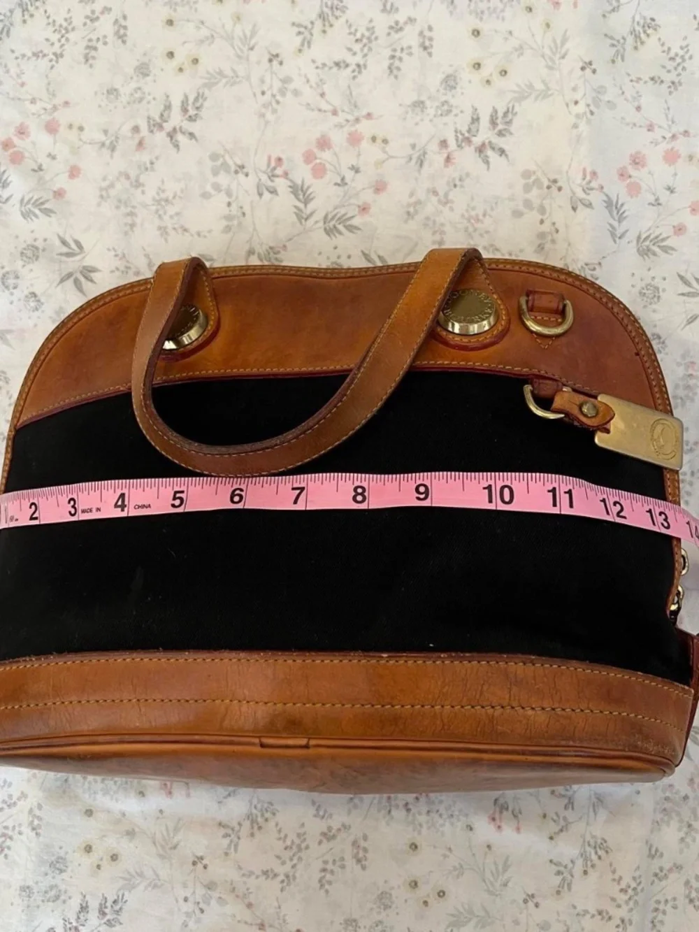 Vintage Dooney & Bourke Cabriolet Round Satchel Bag Leather Canvas Made in USA